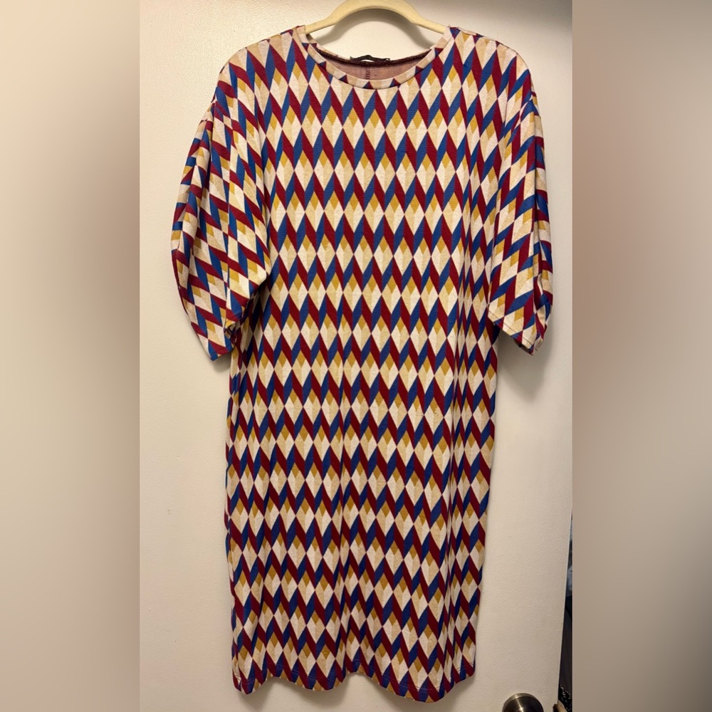 Zara Red and Blue Geometric Knit Dress
